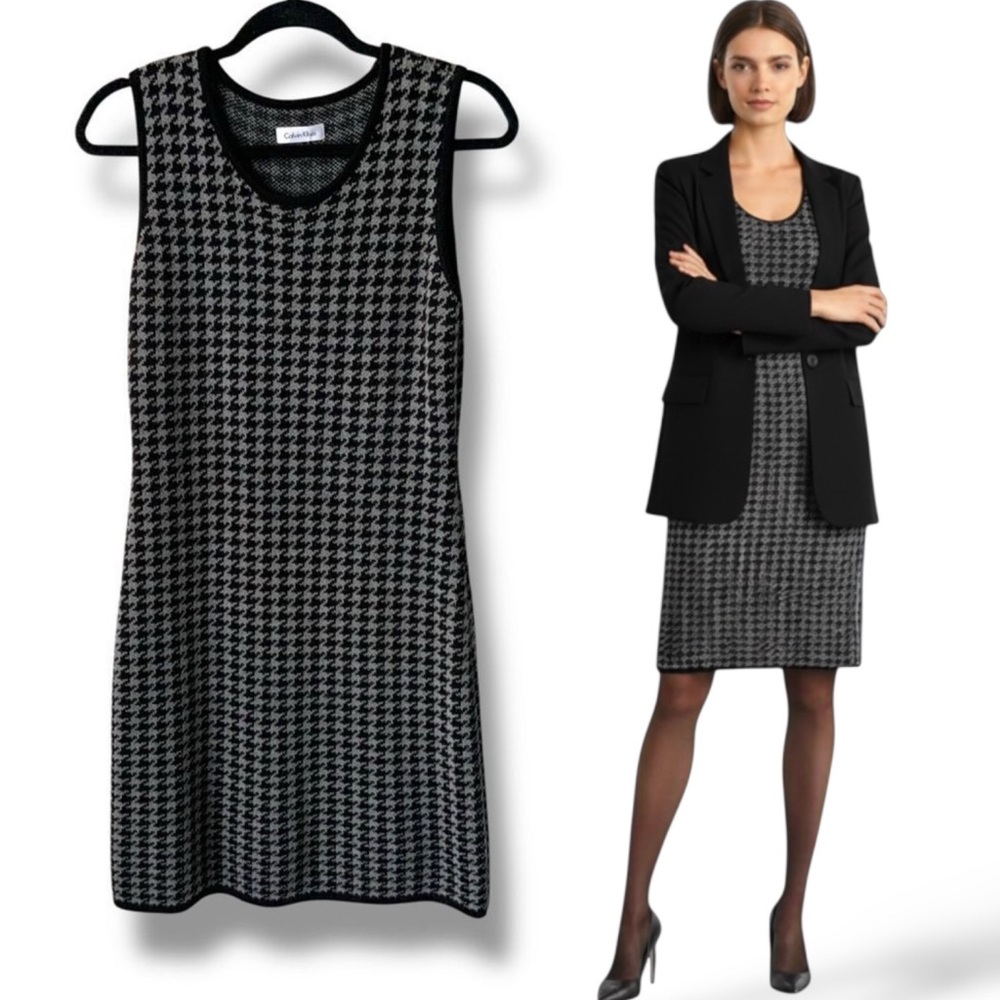 CALVIN KLEIN Houndstooth Dress Black Gray